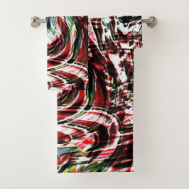 赤に対する緑がかったストライプシアン色の戦争 バスタオルセット