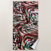 赤に対する緑がかったストライプシアン色の戦争 ビーチタオル (正面)