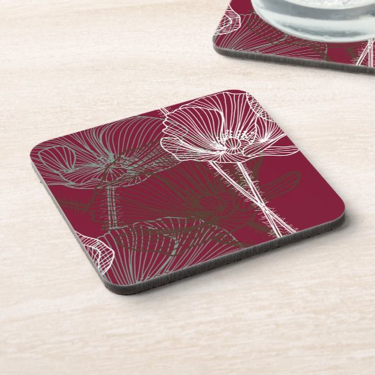 赤に手描きのケシ コースター (左側)