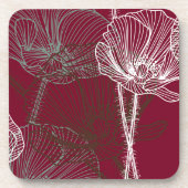 赤に手描きのケシ コースター (正面)