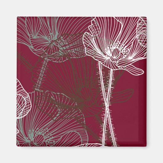 赤に手描きのケシ マグネット (正面)