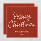 赤に手書きのメリークリスマスグリーティング シーズンカード (正面/裏面)