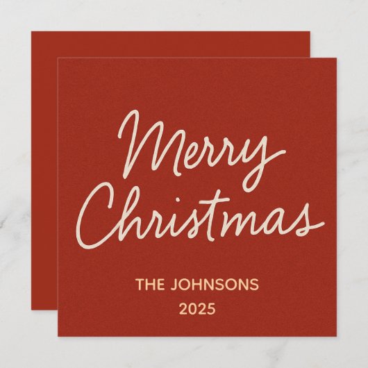 赤に手書きのメリークリスマスグリーティング シーズンカード (正面/裏面)