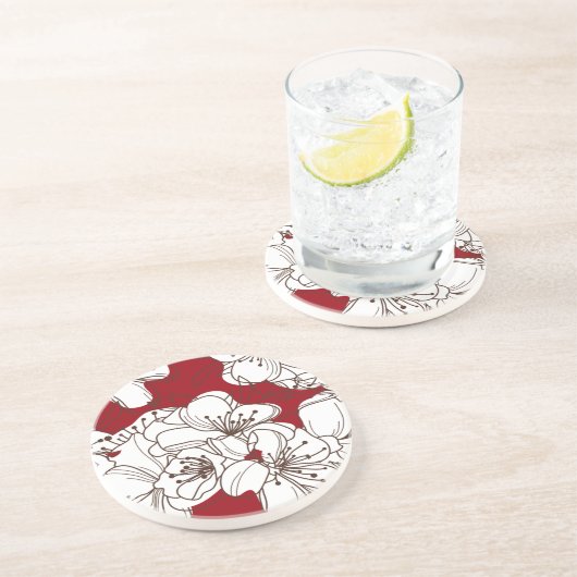 赤に手書き白い野生の花 コースター (側面)