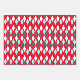 赤に描かれた世紀中頃の原子パターン ラッピングペーパーシート