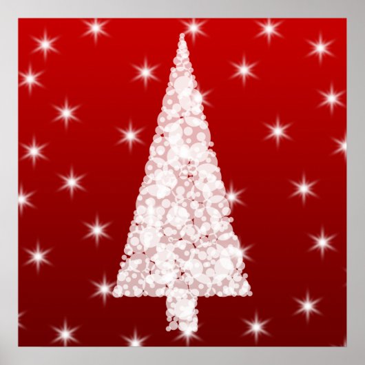 赤に星がある白いクリスマスツリー。 ポスター (正面)