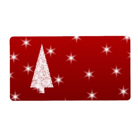 赤に星がある白いクリスマスツリー。 ラベル (正面)