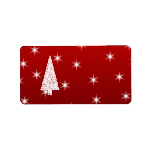 赤に星がある白いクリスマスツリー。 ラベル (正面)