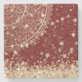 赤に星を付けた金ゴールドマンダラ ストーンコースター (正面)