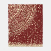 赤に星を付けた金ゴールドマンダラ フリースブランケット (正面)