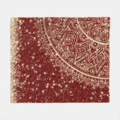 赤に星を付けた金ゴールドマンダラ フリースブランケット (正面(横))