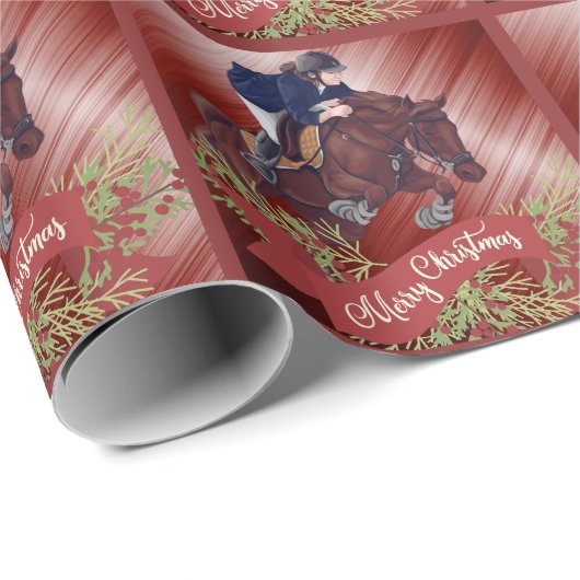 赤に浮かんで聖降誕祭を楽しむ女と馬 ラッピングペーパー (ロールコーナー)