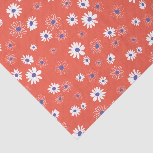 赤に白と青のデイジーの花 薄葉紙 (詳細)