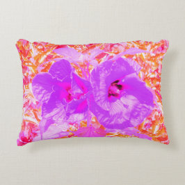 赤に紫とホットピンクの梅熱狂するハイビスカス アクセントクッション