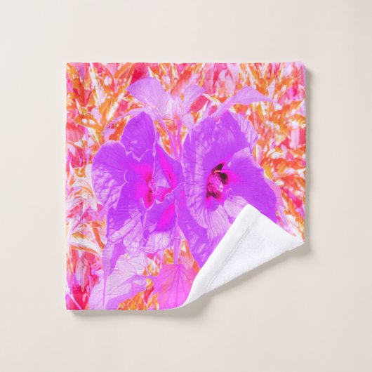 赤に紫とホットピンクの梅熱狂するハイビスカス ウォッシュタオル (ウォッシュタオル)