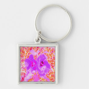 赤に紫とホットピンクの梅熱狂するハイビスカス キーホルダー