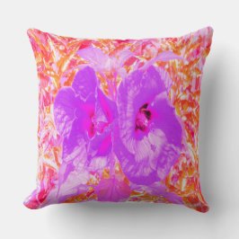 赤に紫とホットピンクの梅熱狂するハイビスカス クッション