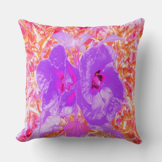 赤に紫とホットピンクの梅熱狂するハイビスカス クッション (正面)
