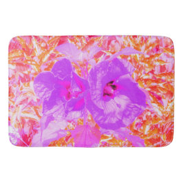 赤に紫とホットピンクの梅熱狂するハイビスカス バスマット