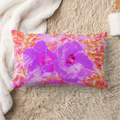 赤に紫とホットピンクの梅熱狂するハイビスカス ランバークッション (ブランケット)