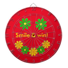 赤に緑の黄色の花をパーソナライズ ダーツボード