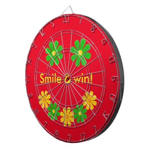赤に緑の黄色の花をパーソナライズ ダーツボード (正面右)