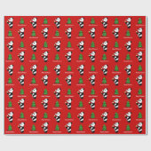 赤に貯蔵しているクリスマスのパンダ ラッピングペーパー (フラット)