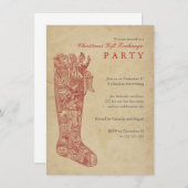 赤に貯蔵するクリスマスのギフト交換パーティーのヴィンテージ 招待状 (正面/裏面)