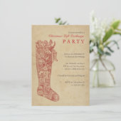 赤に貯蔵するクリスマスのギフト交換パーティーのヴィンテージ 招待状 (スタンド正面)