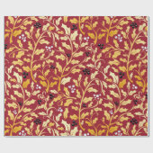 赤に金色のクリスマスホリーパターン ラッピングペーパー (フラット)