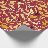 赤に金色のクリスマスホリーパターン ラッピングペーパー (角)