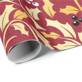 赤に金色のクリスマスホリーパターン ラッピングペーパー (ロールコーナー)