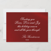 赤に銀と縁ど雪片を付けた写真 シーズンカード (裏面)