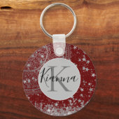 赤に銀の星を付けた蓮の曼荼羅 キーホルダー (正面)