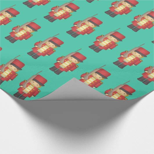 赤のかわいいクリスマスの戦わない兵隊の男の子 ラッピングペーパー (角)