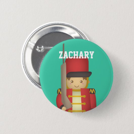 赤のかわいいクリスマスの戦わない兵隊の男の子 缶バッジ (正面&裏面)