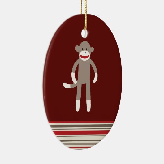 赤のかわいいソックス猿はとの縞で飾ります セラミックオーナメント (右)
