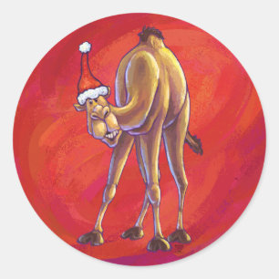 赤のかわいいラクダのクリスマス ラウンドシール