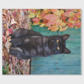 赤のかわいい黒猫の子ネコは去ります青いドアの""を ラッピングペーパー (フラット)