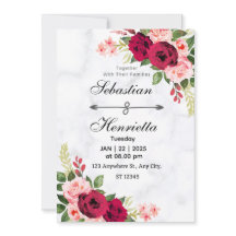 赤のエレガンス：フローラ結婚式招待状