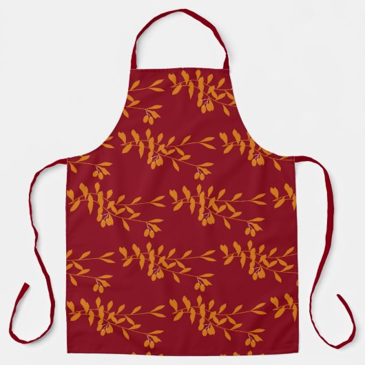 赤のオレンジ葉色のシルエットブランチ エプロン (正面)
