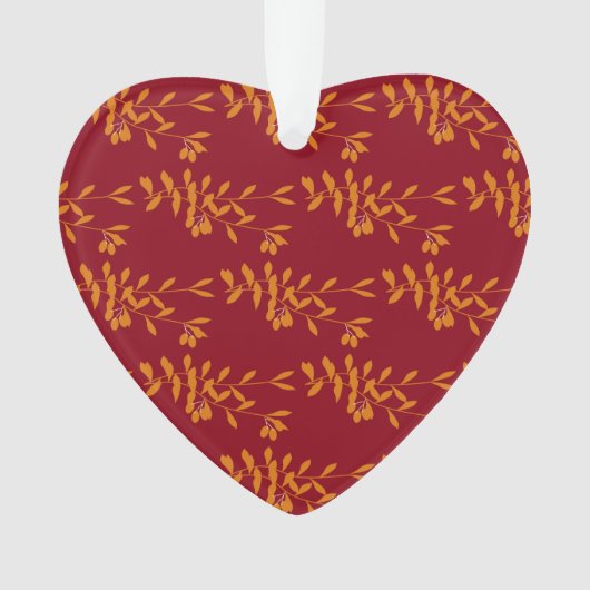 赤のオレンジ葉色のシルエットブランチ オーナメント (正面)