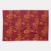 赤のオレンジ葉色のシルエットブランチ キッチンタオル (横)