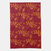 赤のオレンジ葉色のシルエットブランチ キッチンタオル (縦)