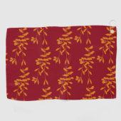 赤のオレンジ葉色のシルエットブランチ ゴルフタオル (横)