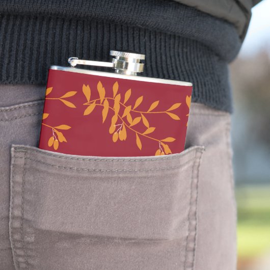 赤のオレンジ葉色のシルエットブランチ フラスク (インサイチュ)