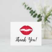 赤のオンブレ口紅のキスマーク サンキュー ポストカード (スタンド正面)