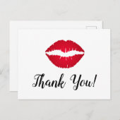 赤のオンブレ口紅のキスマーク サンキュー ポストカード (正面/裏面)