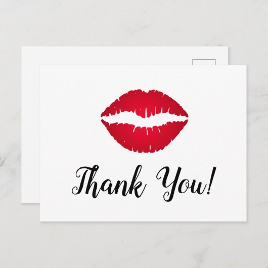 赤のオンブレ口紅のキスマーク サンクス ポストカード (正面/裏面)