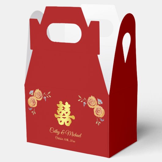 赤のオ中国のレ結婚ンジのフローラの二重の幸福 フェイバーボックス (オープン)